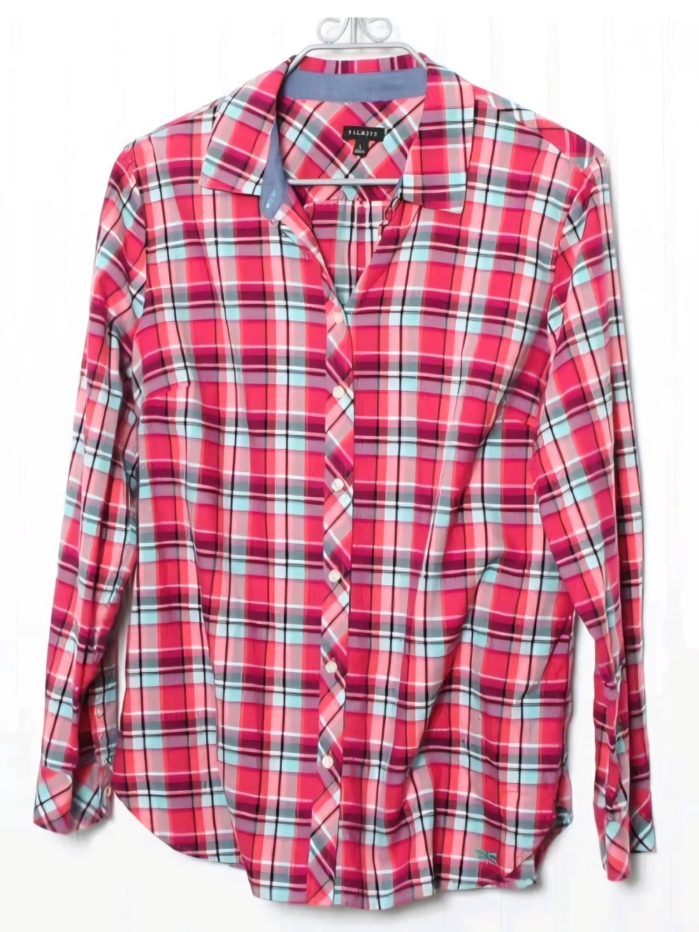 Talbots Pink and Aqua Plaid Button-Down Shirt